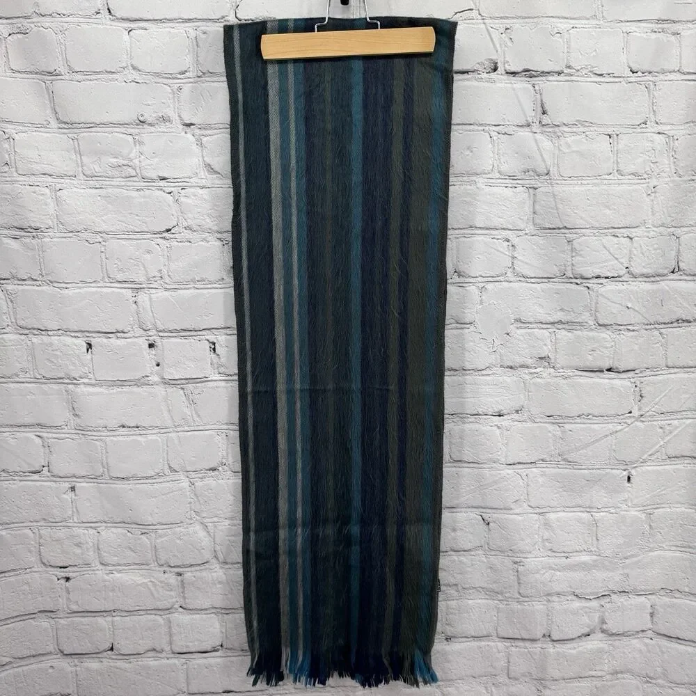 Shupaca Alpaca 80% Blend Striped Scarf 76” X 12” Blue Gray Soft Cozy Luxury